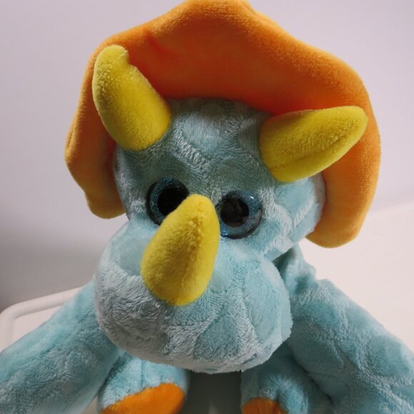 hug fun teal triceratops dinosaur plush with big sparkly eyes 11" tall - Picture 2 of 13
